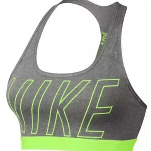 Nike Women's Dri Fit Bra Classic Strappy Logo Grey/Green Size Medium